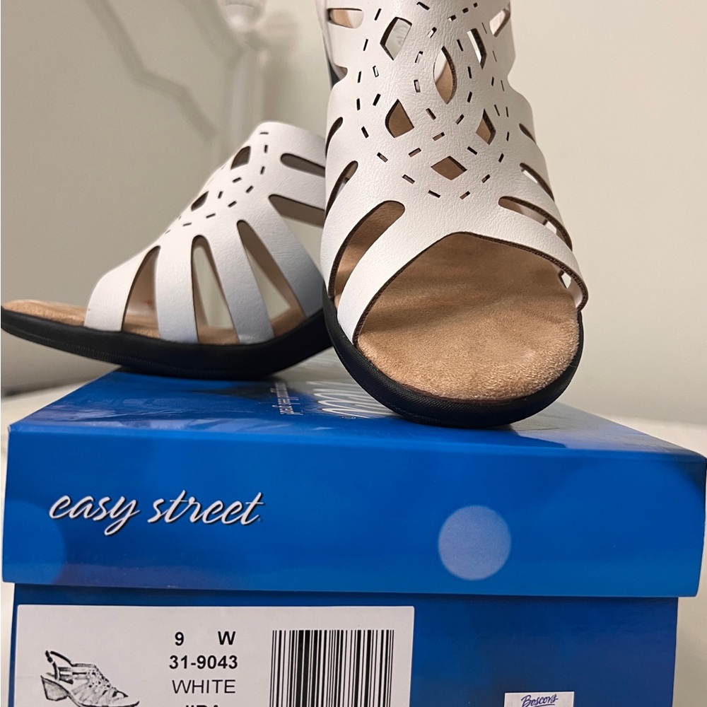 Easy Street White Sandals with Crisscross Straps